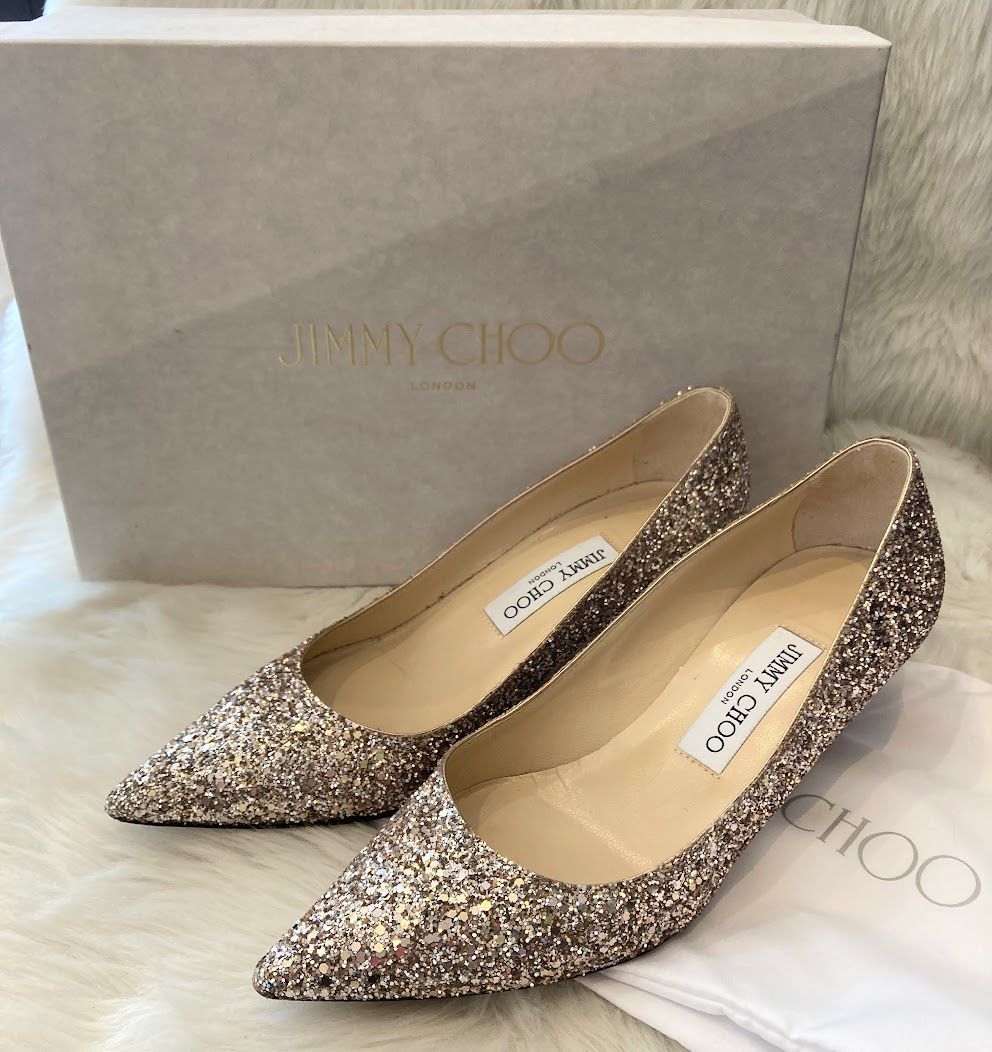 Jimmy Choo ジミーチュウ AZA ラメ グリッター ローヒール パンプス