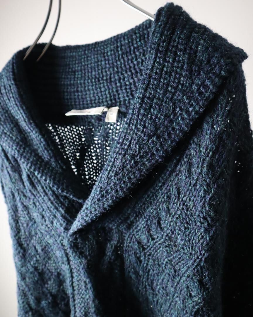 arieニット✿【vintage】ブリティッシュウール ショールカラー ケーブルニット セーター