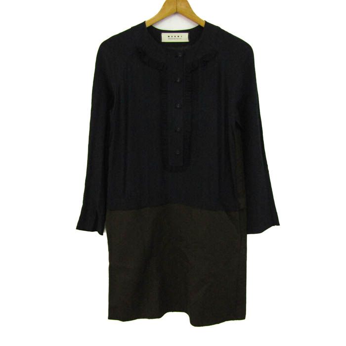 マルニ 切替ワンピース トップス 長袖 シルク混 レディース 38サイズ  