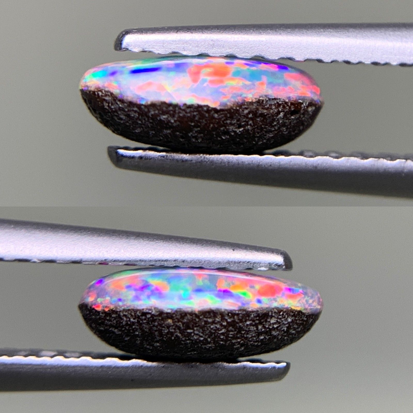 【天然ボルダーオパールルース2石】 ボルダーオパール 天然 0.742ct 宝石ソーティング付き 7.9㎜×4.3