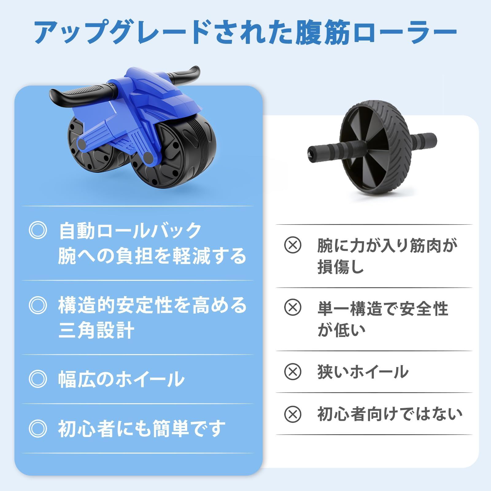 健康器具 自動リバウンド式 トレーニング器具 二輪 筋トレグッズ 静音 エクササイズローラー 腹筋 アブローラー ダイエット器具 膝マット付き 男性  腹筋ローラー 女性 CYFIE 初心者 - メルカリ