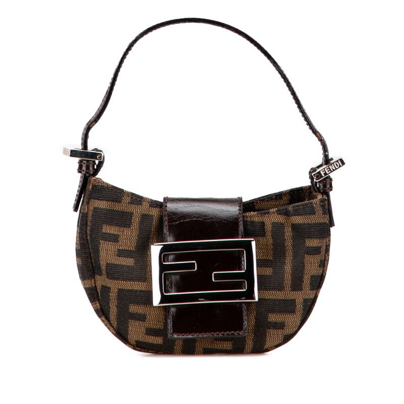 【美品】FENDI フェンディズッカ キャンバス カジュアル バレッタ フェンディ ズッカ ミニ クロワッサン ハンドバッグ ポーチ