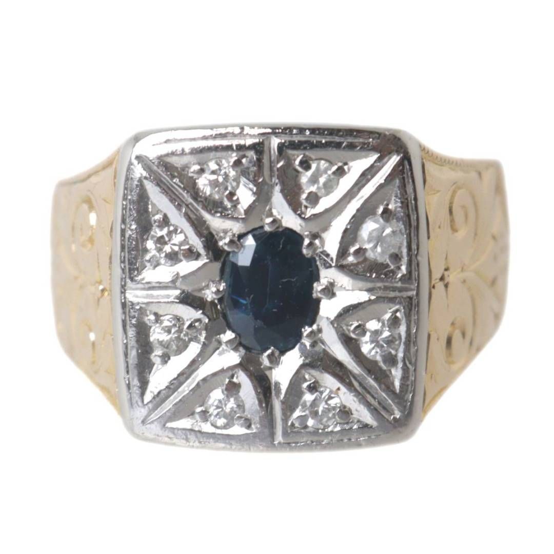 青色透明石 ダイヤモンド0.18ct 印台 彫刻 デザインリング 指輪 K18 Pm  