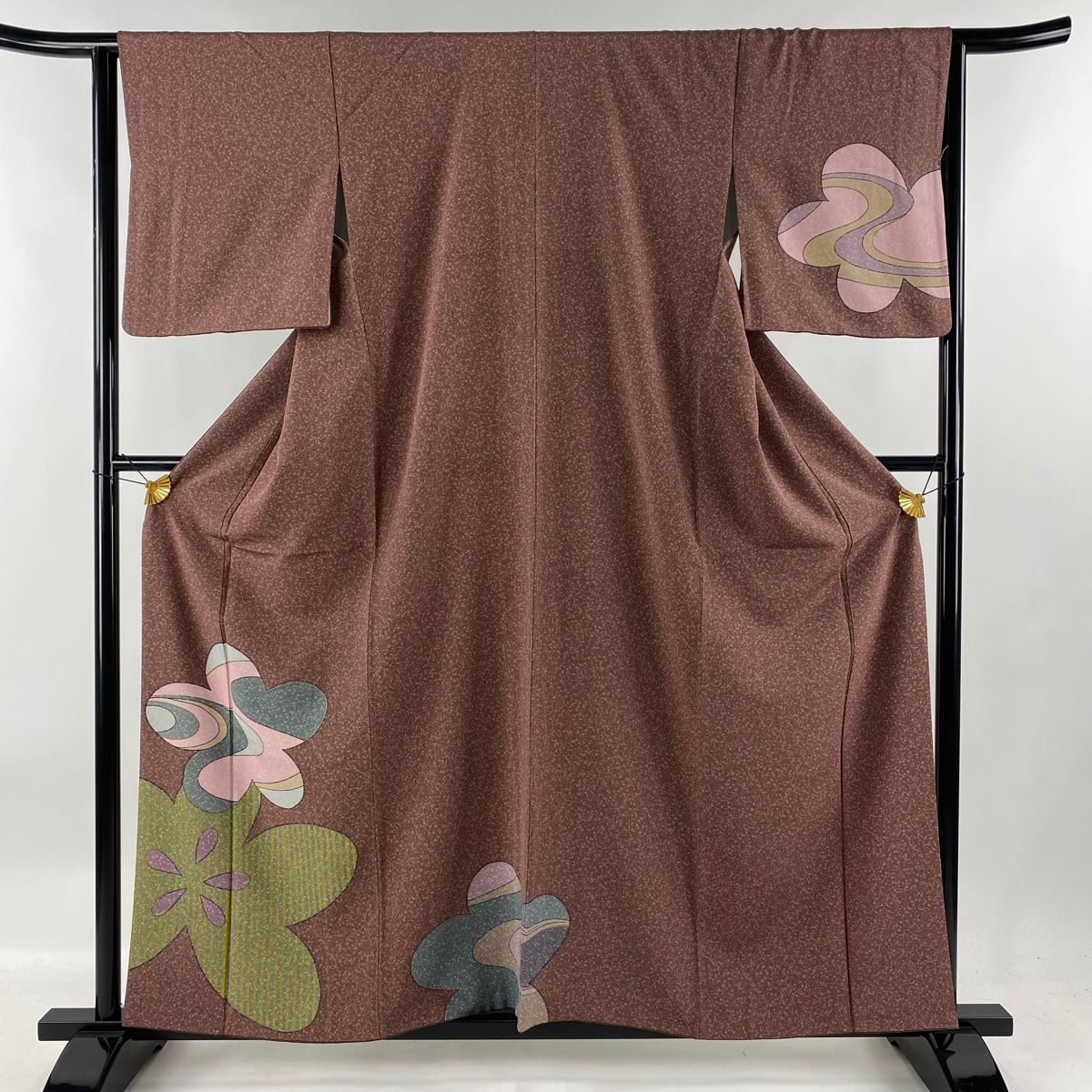 付下げ 身丈155cm 裄丈64.5cm M 袷 紬地 落款あり 鳥獣戯画 草花 金彩  