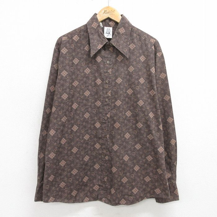 XL/古着 ケニントン 長袖 シャツ メンズ 70s 花柄 茶他 ブラウン spe 24may21 中古 トップス