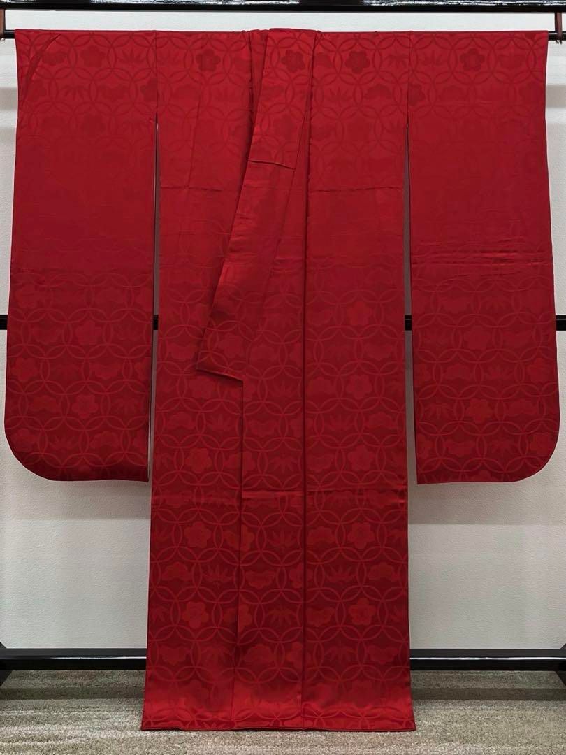 振袖 無地 紋意匠 ポップ 和モダン シンプル 重ね衿付き 正絹 赤