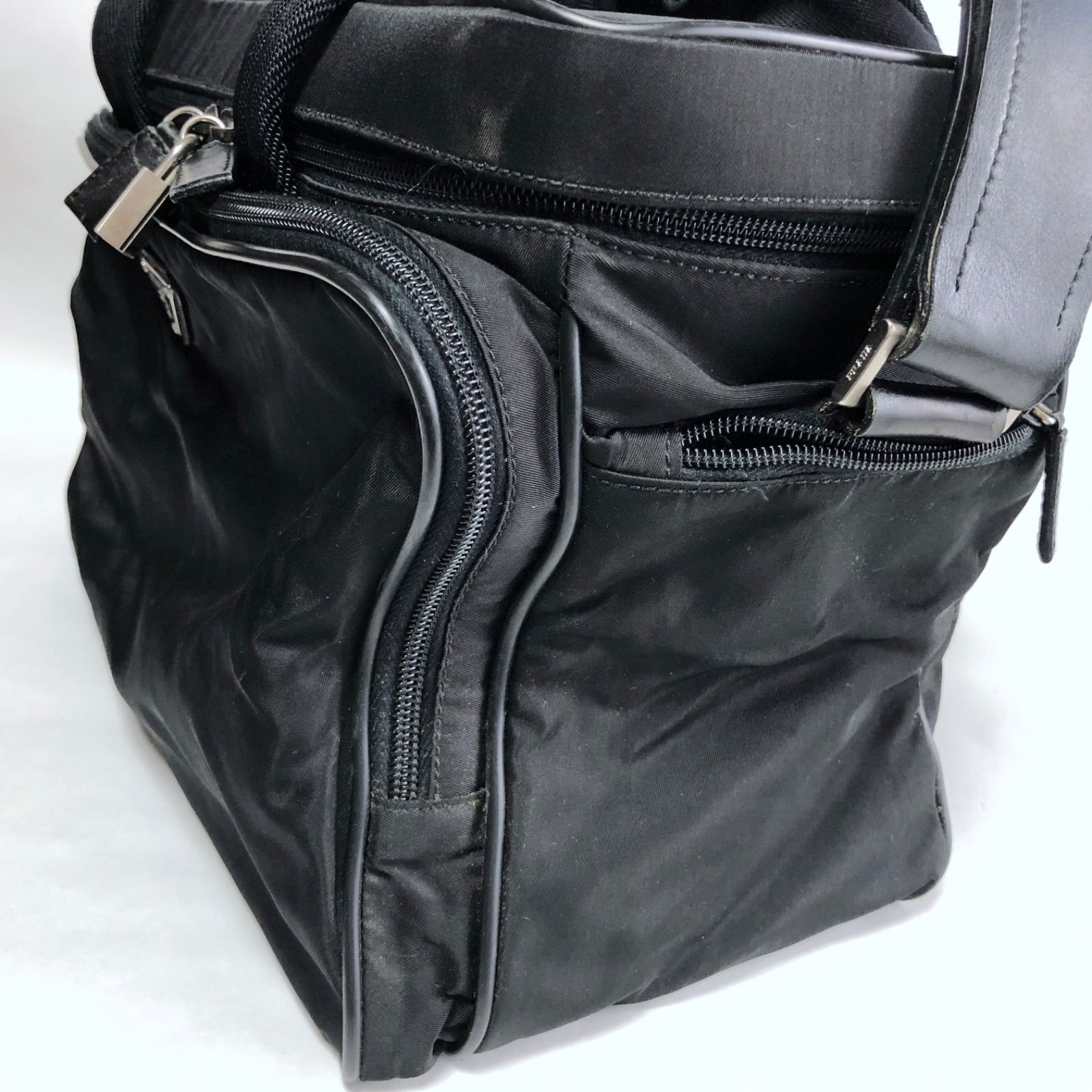 PRADA プラダ ヴィンテージ ブラック ボストンバッグ 三角プレート クロコ PRADA プラダ ヴィンテージ ブラック ボストンバッグ 三角