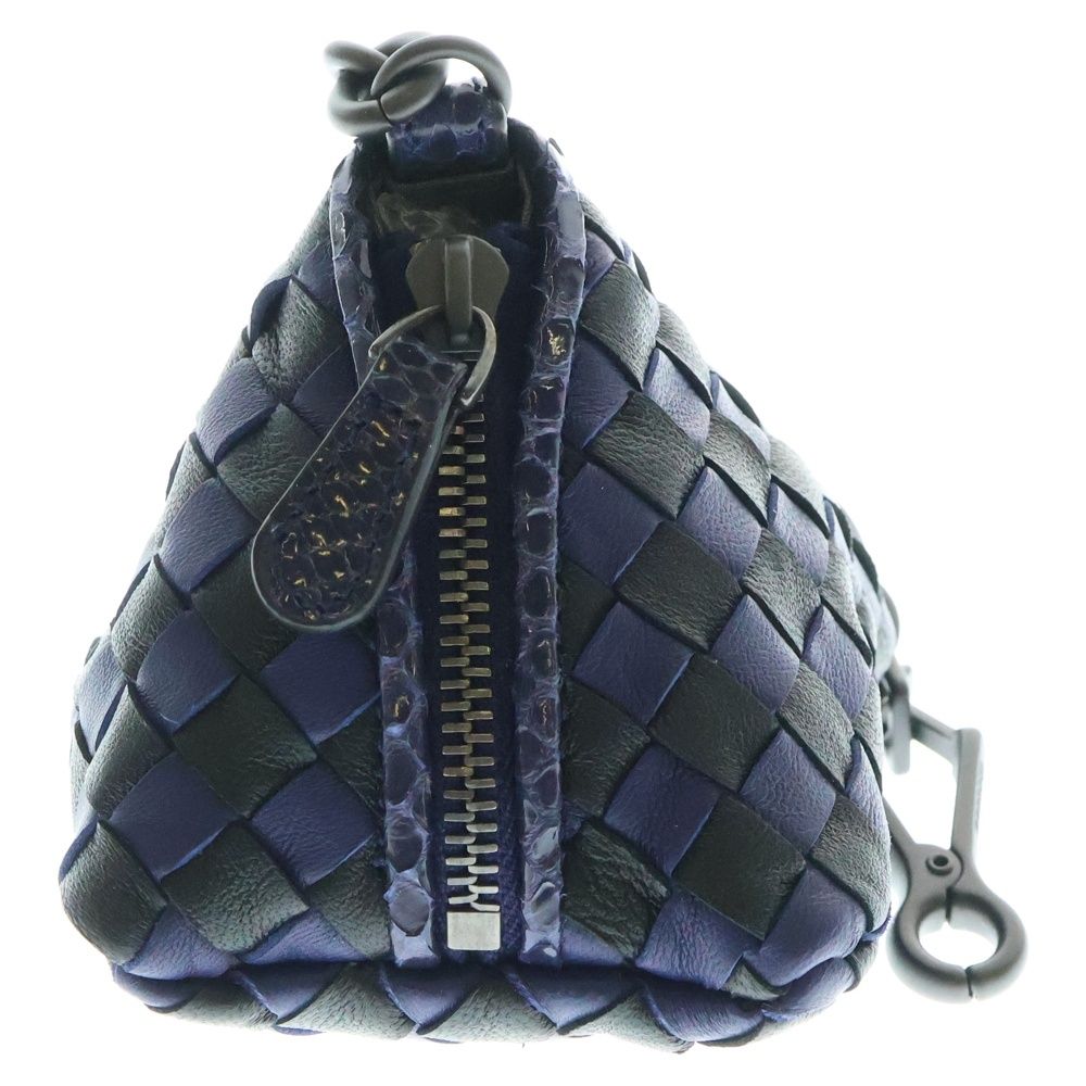 BOTTEGA VENETA ボッテガヴェネタ ミニポーチ バッグチャーム 小物入れ キーリング ブルー×ブラック カーフ-パイソン