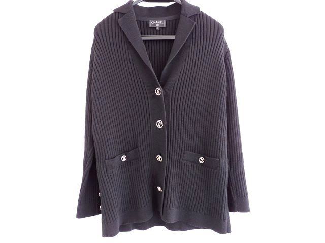 美品 シャネル 20P P63091 K48814■ サイズ36 ココマークボタン カーディガン コットン レディース ブラック系 ジャケット CHANEL□7E 美品 シャネル 20P P63091 K48814□ サイズ36 ココマークボタン