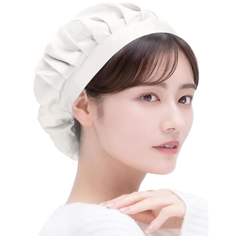 [COCOSILK] ナイトキャップ シルク シンプルタイプ 就寝用 シルクキャップ シルク100% ヘアキャップ ロング ショートヘア (L， ホワイト)