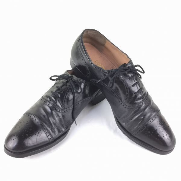 交換OK サルヴァトーレフェラガモ セミブローグ ビジネスシューズ 黒|BLACK size10D 27.5-28.0|メンズ 菅NO.メZC-41<sale>