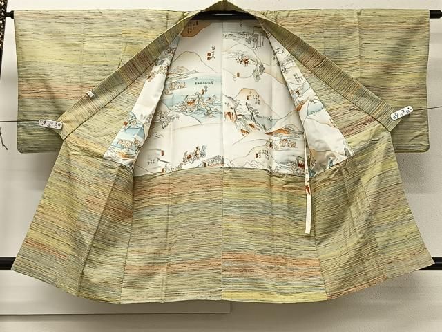 平和屋着物▽道中着　単衣　紬地　霞文　ロング丈　正絹　逸品　CAAT5968id 平和屋着物▽道中着 単衣 紬地 霞文 ロング丈 正絹 逸品