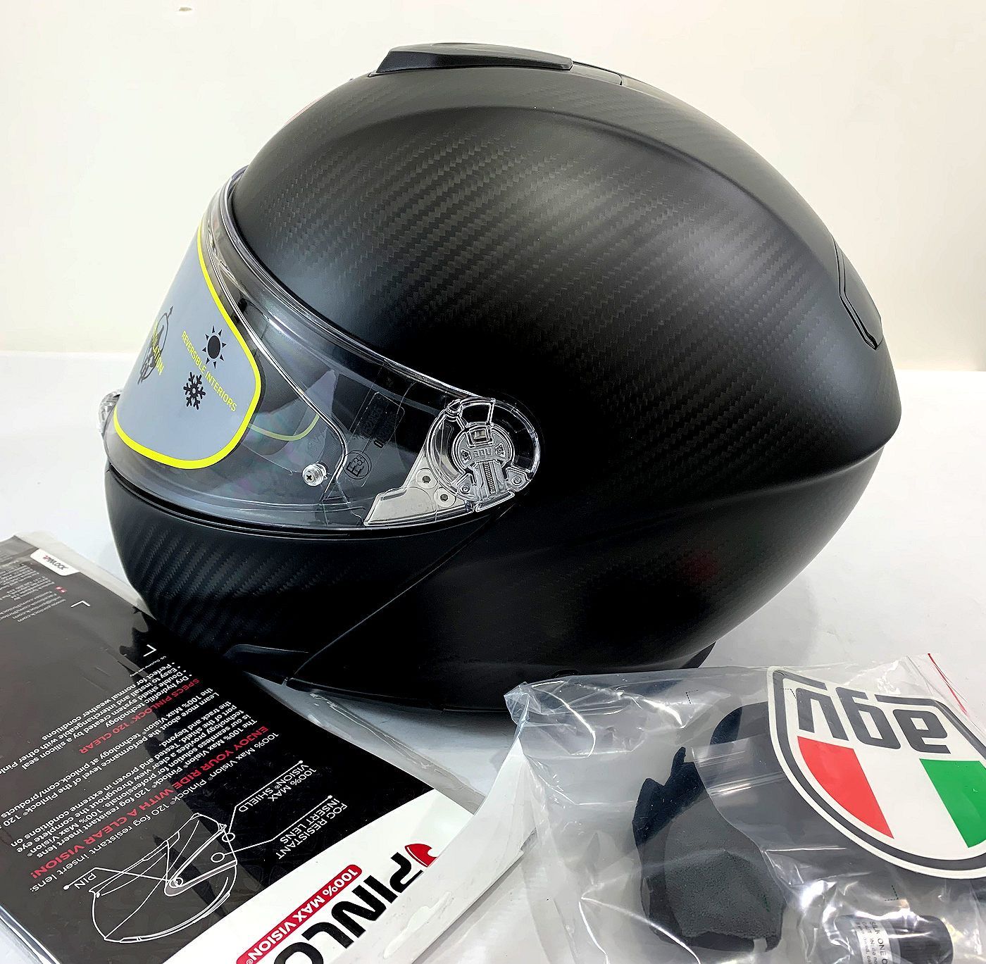 AGVスポーツモジュラー・フリップアップヘルメット　100％カーボン(ブラックマット仕上げ）サンバイザー付　サイズ：M