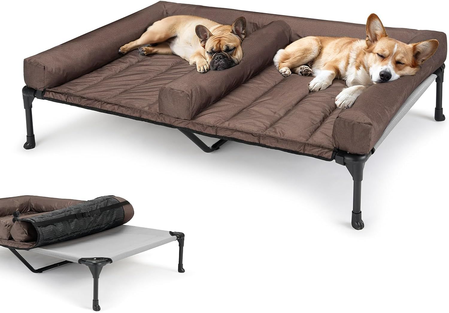 Veehoo犬 ベッドドッグコット犬 コットのエレベーテッド ドッグベッド 中型犬用の取り外し なダブルドッグベッドクッション 防水ボルスターマット付きのエレベーテッド ドッグベッド 通気性メッシュ 滑り止めフィート ドッグカウチベッド 125*83