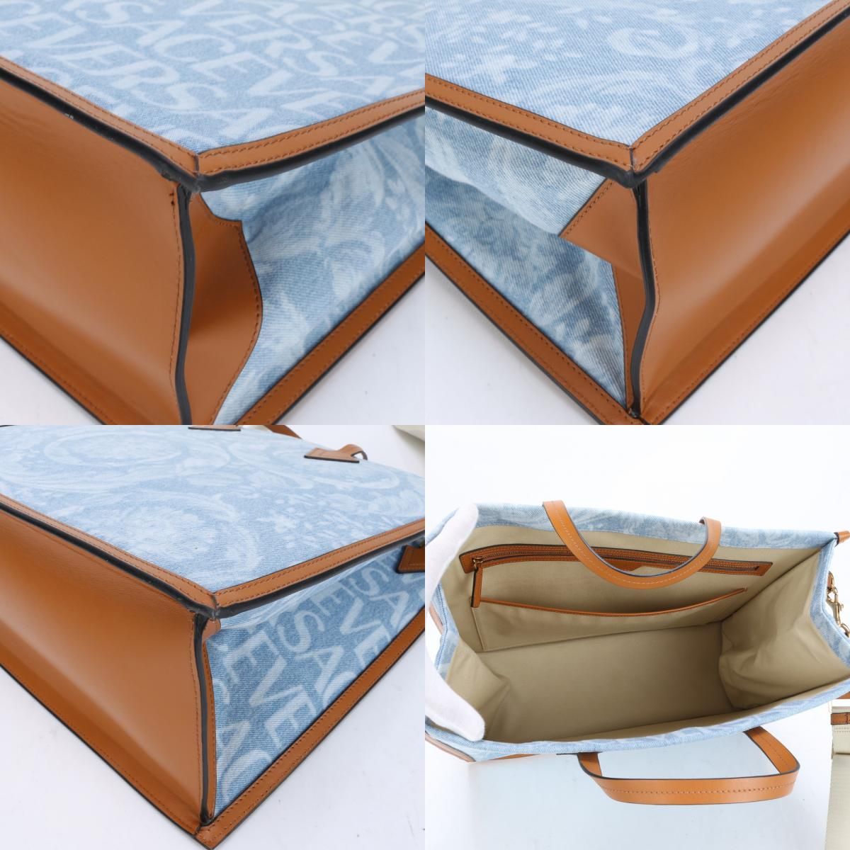 新品同様 ヴェルサーチ オールオーバー デニム レザー 2WAY トート