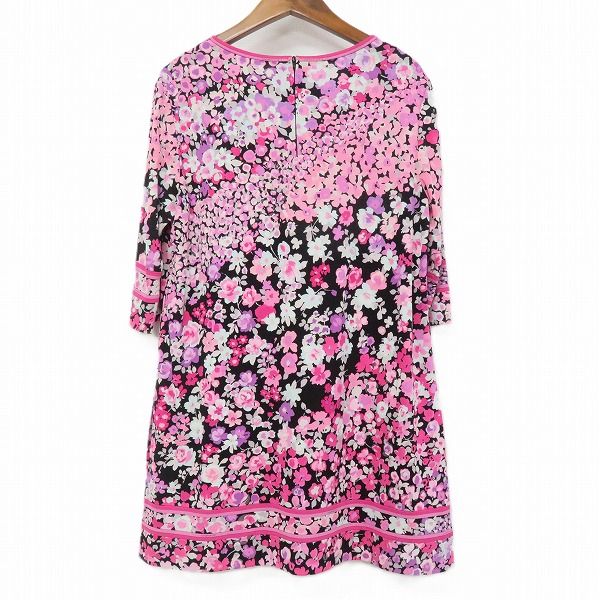 snc レオナール LEONARD チュニック 五分袖 黒 ピンク系 紫系 花柄 バックジップ レディース 972001