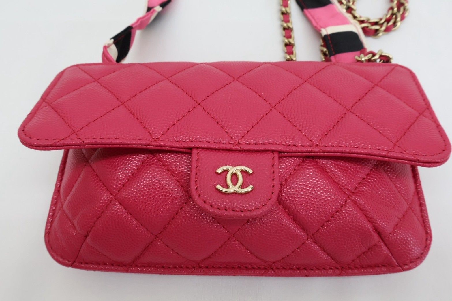 CHANEL マトラッセ エコバッグ ピンク マルチカラー ゴールド金具 キャビアスキン ナイロン 31633103