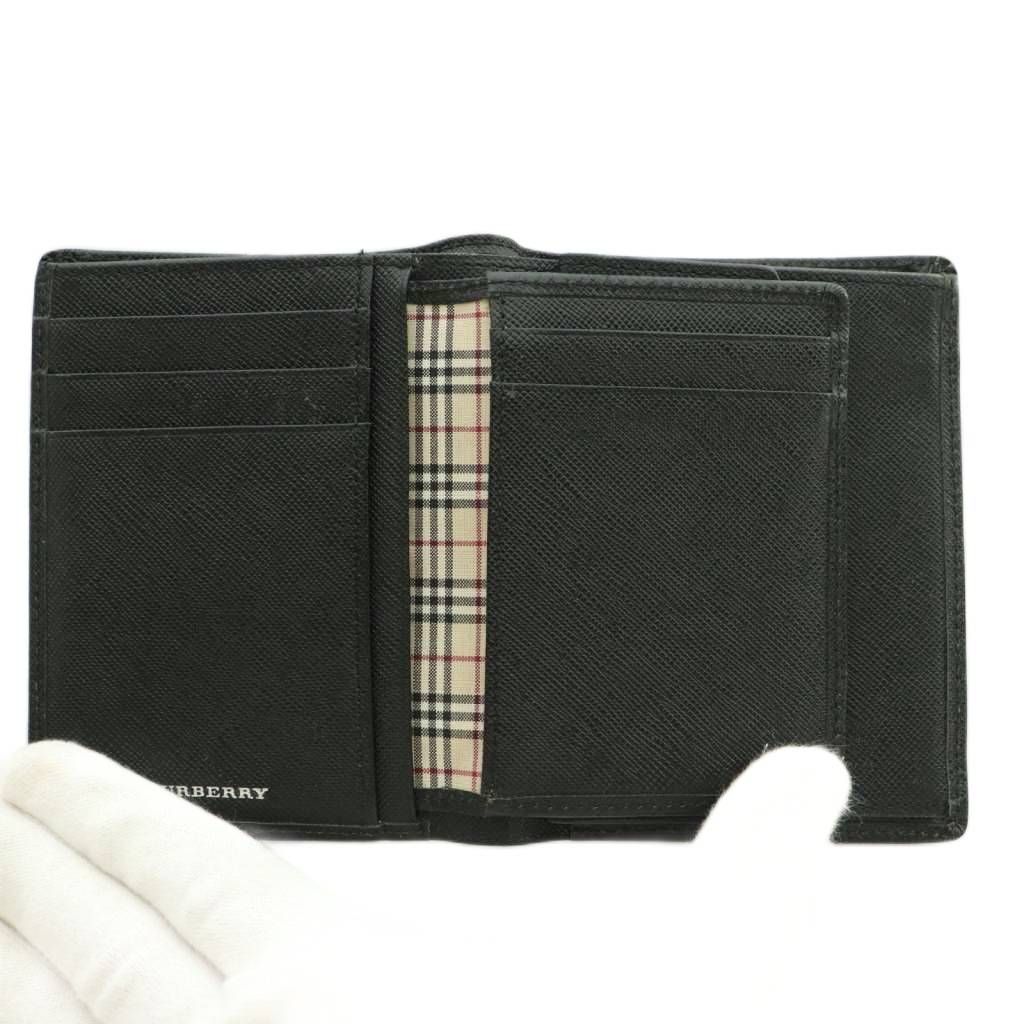 バーバリー BURBERRY 二つ折り財布 裏地ノバチェック レザー 黒