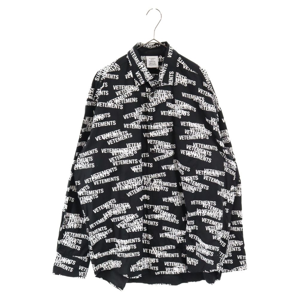 VETEMENTS (ヴェトモン) 22SS Stamped Logo Shirt ロゴスタンプシャツ オーバーサイズ長袖シャツ 総柄ロゴ  ボタンダウンシャツ ビッグシルエット ブラック UE52SH160X