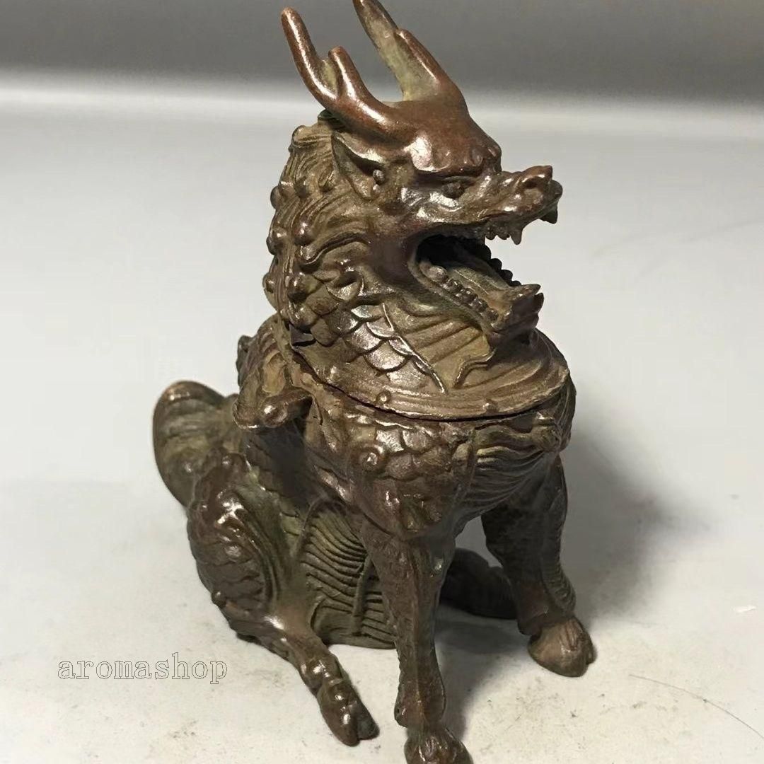 新到着 銅製 香炉 麒麟檀香薫香炉 茶道具 香道具 装飾品 工芸品 置物 工芸品