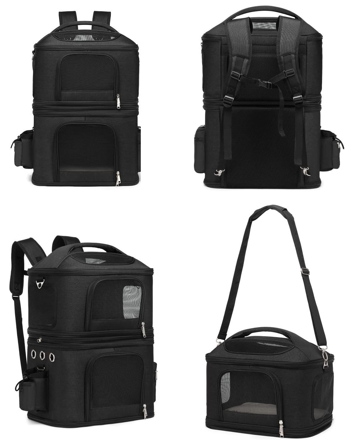 CHINSUKIDA 猫 2匹 リュック 分離可 キャリー 2層 ペット キャリーバッグ 小型犬 ソフトクレート 折りたたみ可 マット付き 2way 通院用 ブラック