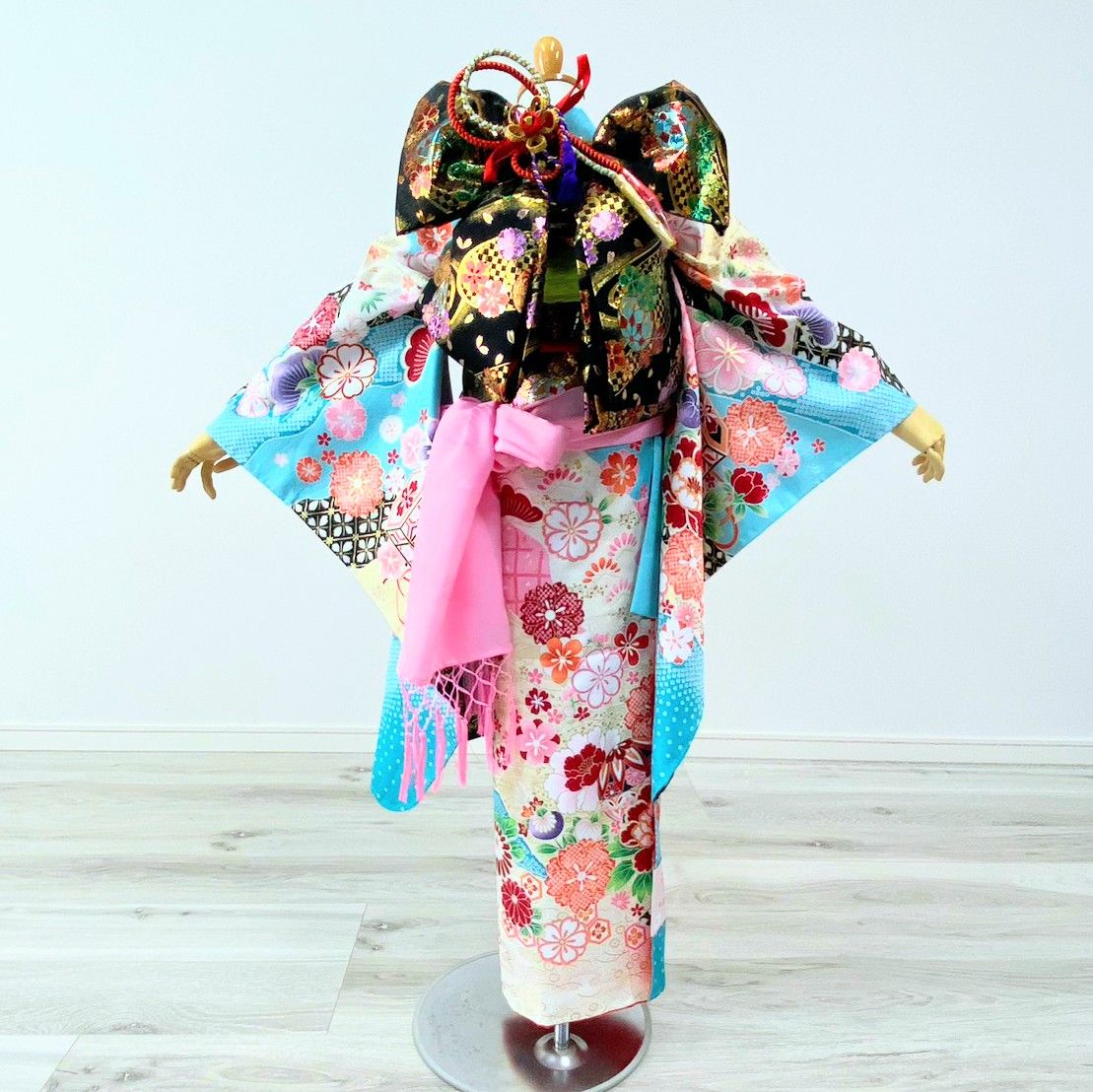 七五三 女の子 7歳 四つ身 着物 帯 フルセット 古典 青 BY10-2 七五三 女の子 7歳 四つ身 着物 帯 フルセット 古典 青 BY10-2