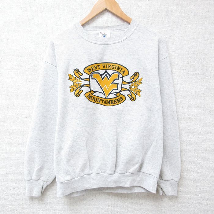 L/古着 長袖 スウェット メンズ 90s ルーニーテューンズ LOONEY TUNES タズ ウェストヴァージニア クルーネック 薄グレー 霜降り spe 24jan