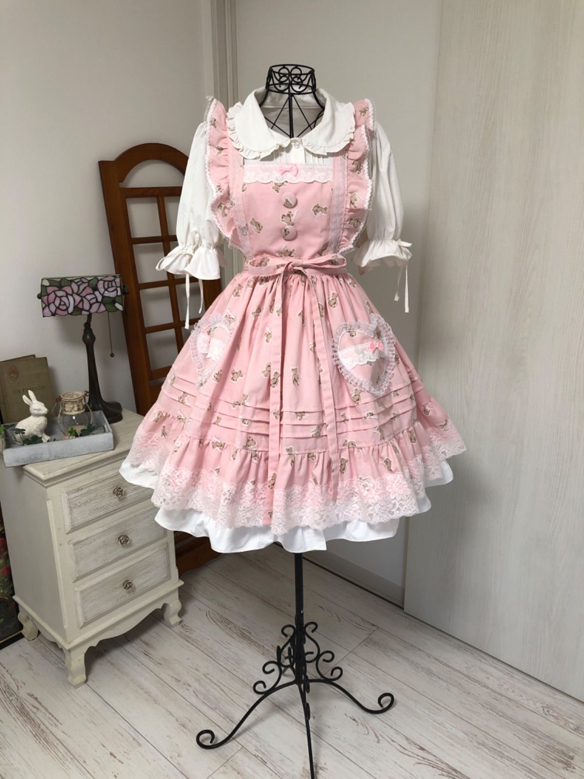 桃色くまくま エプロンドレス