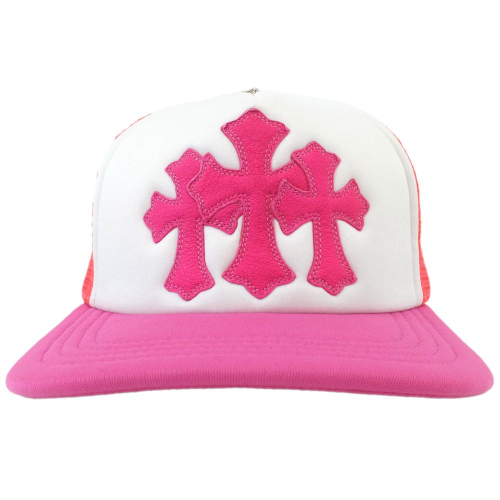 天白】クロムハーツ クロスパッチ キャップ ピンク ホワイト メッシュ