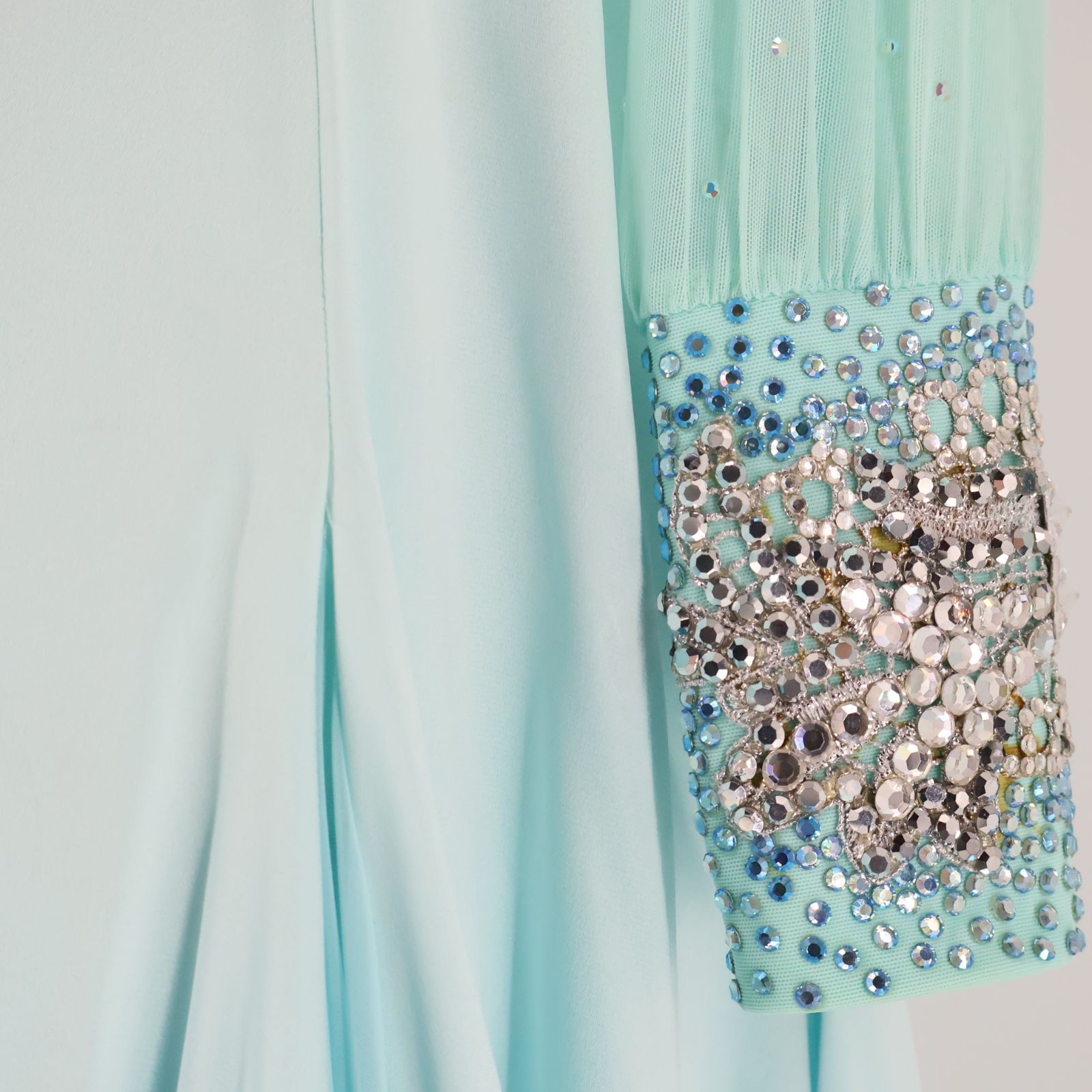 社交ダンス衣装】ブルー DSI ワンピース ドレス レース 綺麗 水色 高級