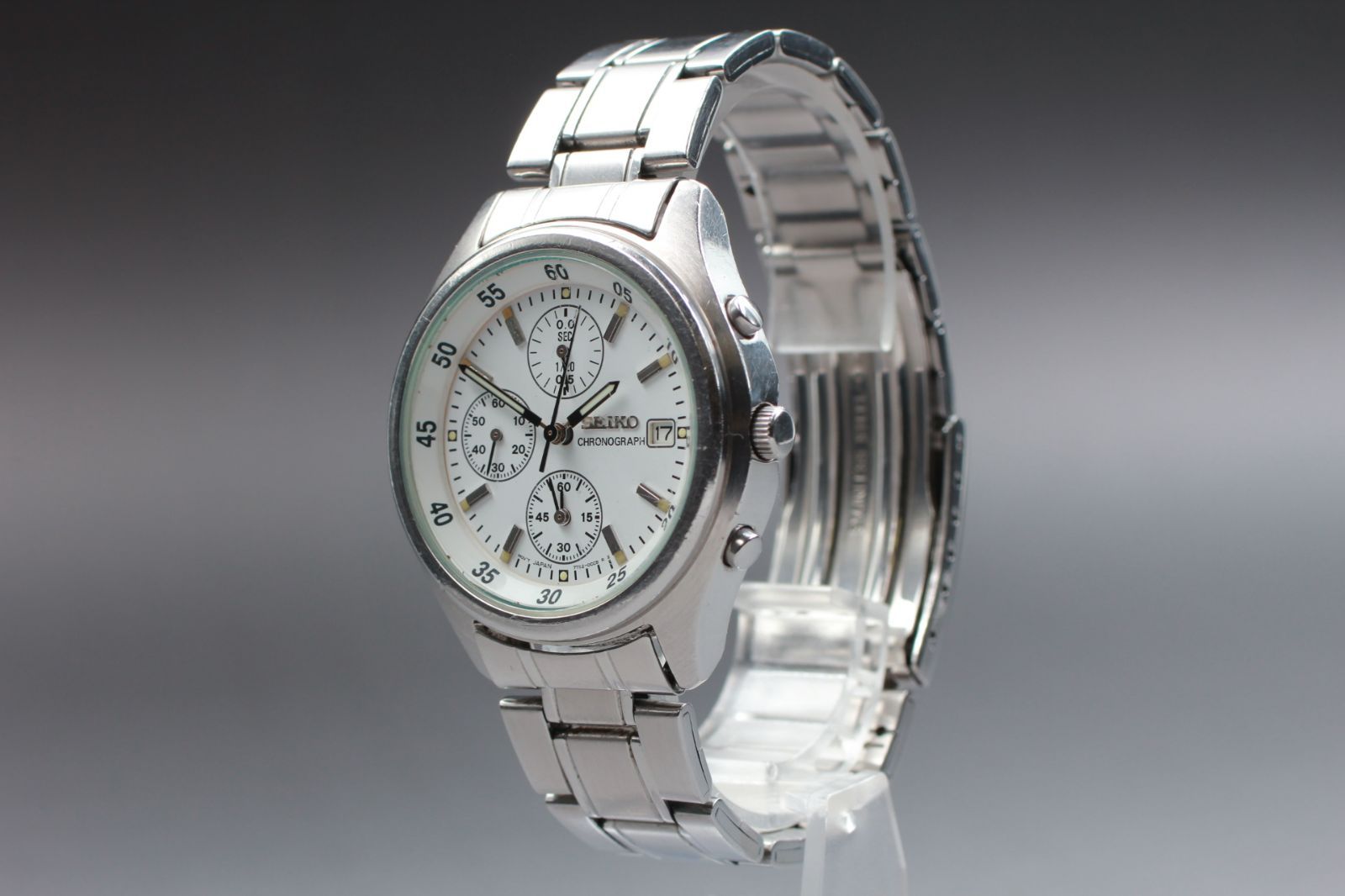 ジャンク] Seiko Chronograph 7T92-0CC0 White Dial Quartz Men