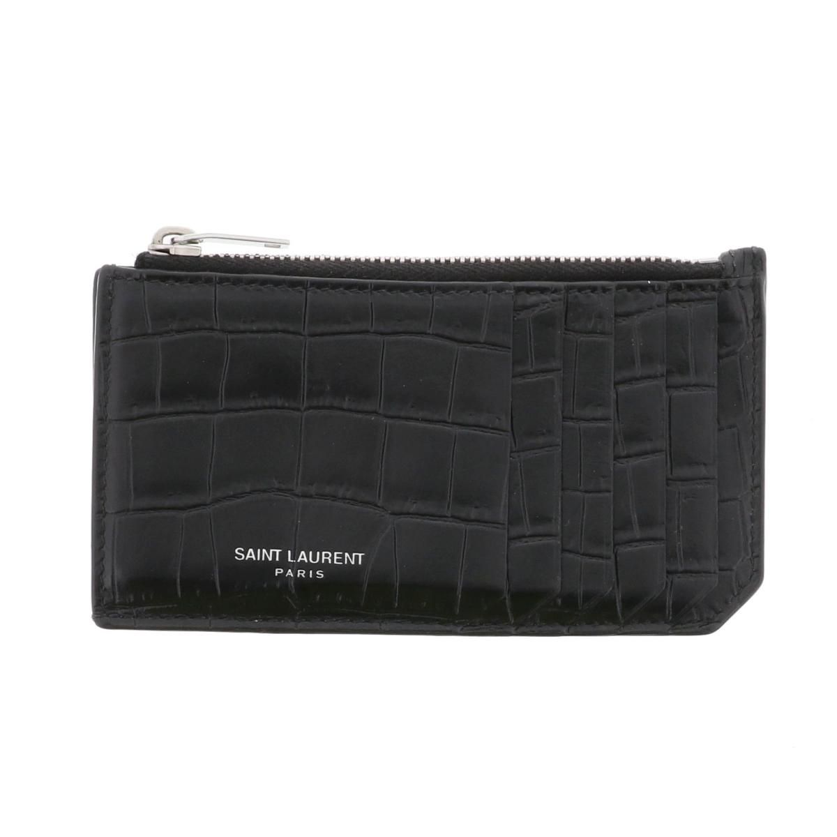 SAINT LAURENT サンローラン ﾌﾗｸﾞﾒﾝﾄ ｼﾞｯﾌﾟﾎﾟｰﾁ 小物 名刺入れ|ｶｰﾄﾞｹｰｽ ﾌﾞﾗｯｸ Black calf leather レザー 609362 used B