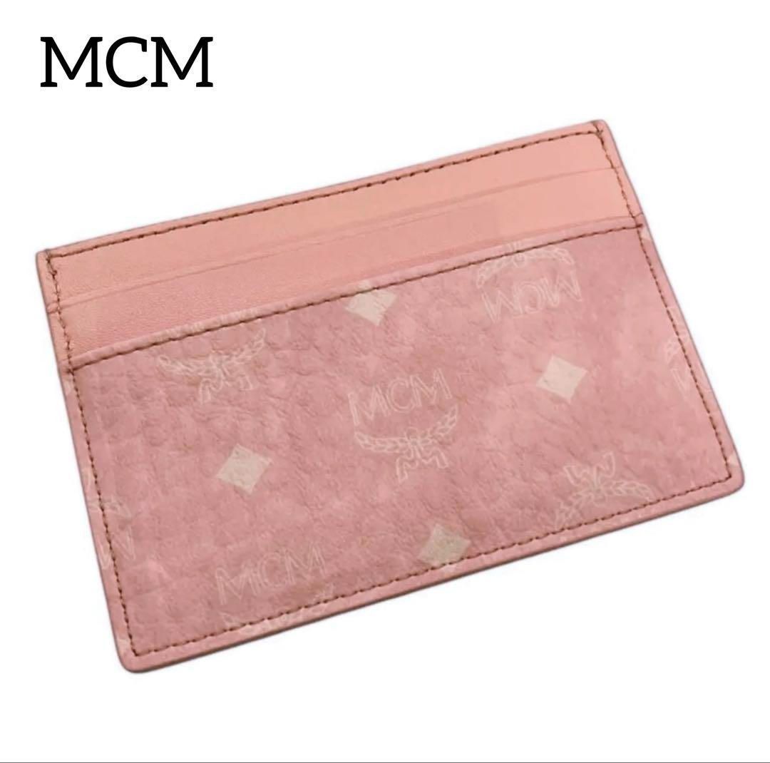 エムシーエム パスケース レザー ピンク ホワイト ヴィセドス柄