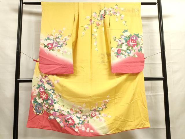 平和屋着物▽小紋 単衣 花鳥丸文 暈し染め 洗える着物 AAAZ7123jh