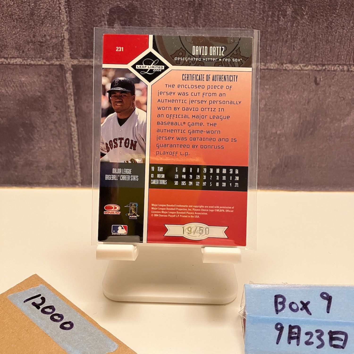 2004 Donruss Leaf Limited David Ortiz 19 50 直筆サイン Boston Red Sox Game-Worn ジャージ カード