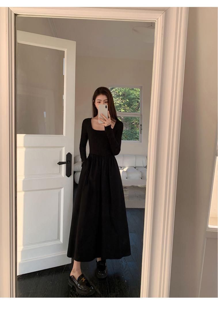 スクエアネックロングワンピ 上品