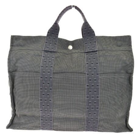  エルメス HERMES エールライン MM トートバッグ ハンドバッグ グレー ブラック キャンバス 60HC978