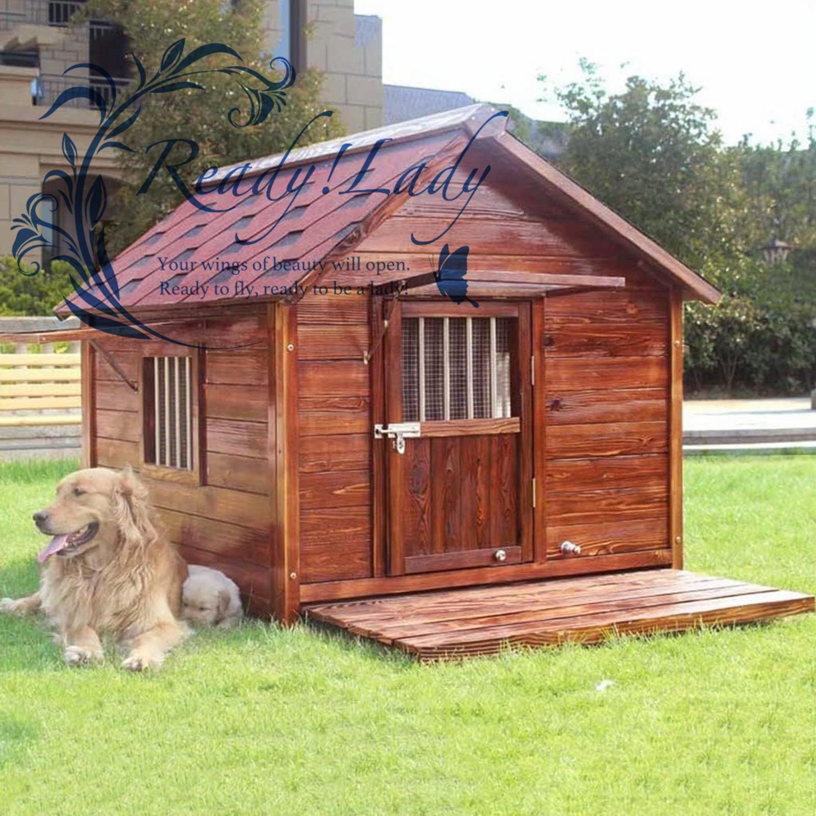 犬小屋 屋外用 大型犬 木製 犬舎 屋根 ドア付き 通気性 暖かい