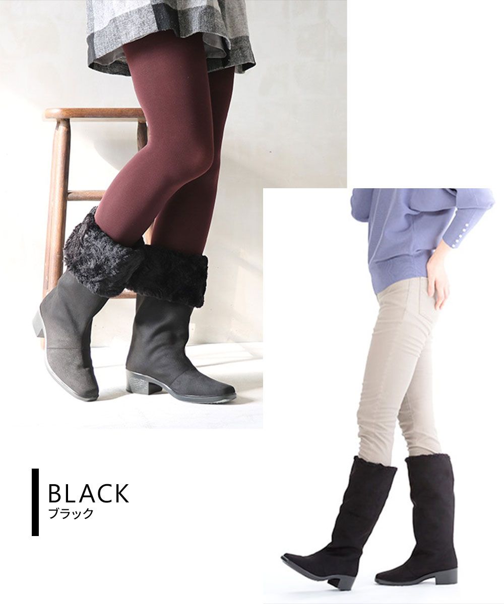 ロングブーツ レディース 防水 防寒 ファー 防滑 撥水 幅広 3E ゴアテックス ブーツ ロールダウン 通気性 履きやすい 蒸れにくい シンプル 通勤 通学 雨 雪 スノーブーツ 黒 ブラック TOPDRY トップドライ TDY3860 KIN-KAAI_COM