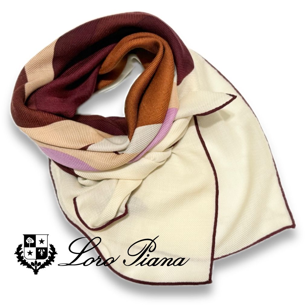 新品ロロピアーナLoro Pianaカシミア×絹マルチカラースカーフ茶×紫 新品ロロピアーナLoro Pianaカシミア×絹マルチカラースカーフ茶×紫