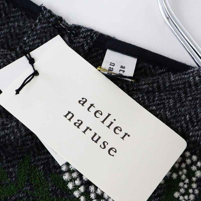 アトリエナルセ atelier naruse mimosa ミモザ刺繍ウールスモックブラウス F グレー┃ヘリンボーン織 トップス 長袖 シャツ ブラウス トップス