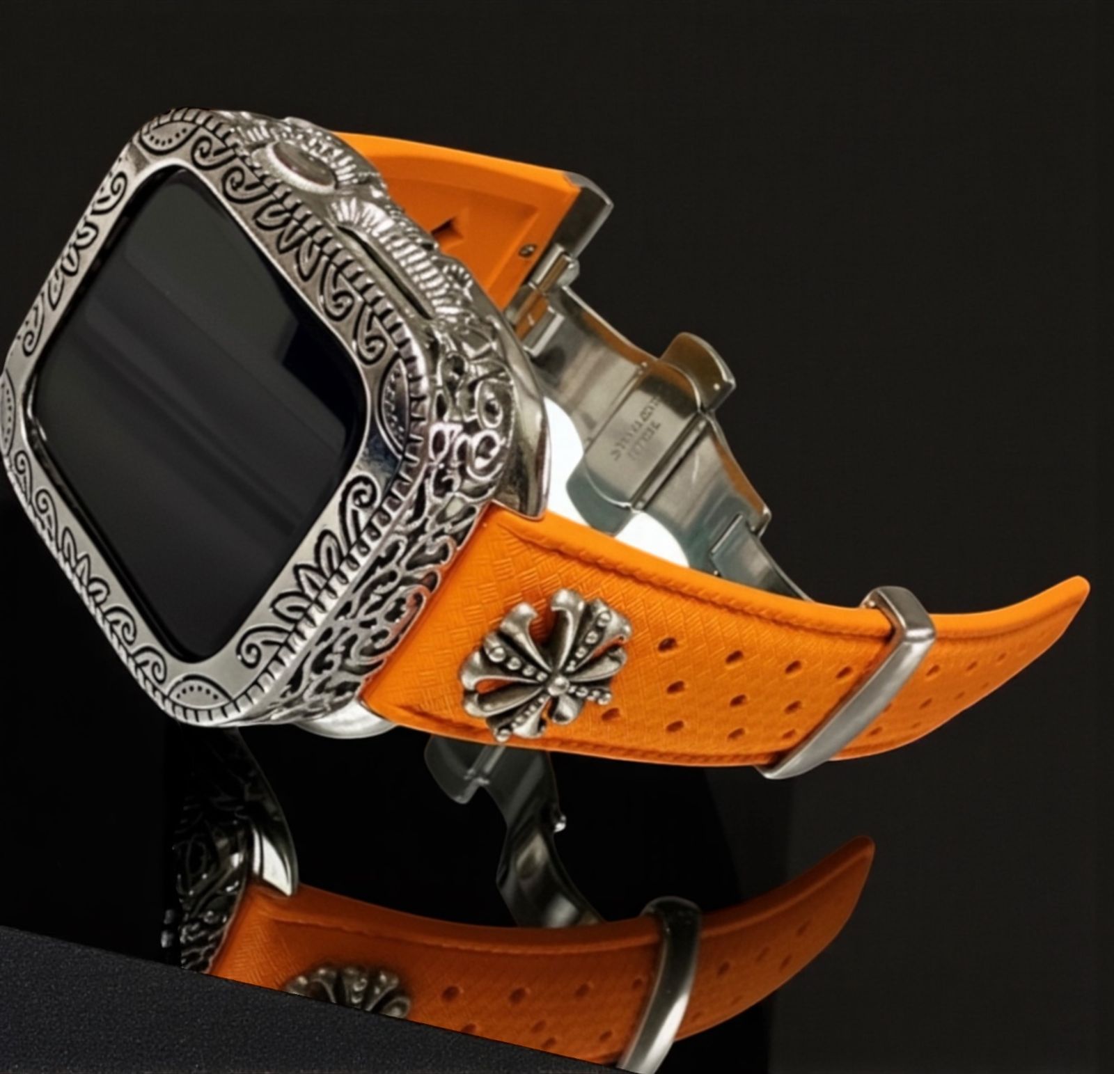 AppleWatchカスタム フッ素ラバー バンド 彫刻カバー ケース アップルウォッチ用 ベルト 44 45 46 49 SE Ultra 102