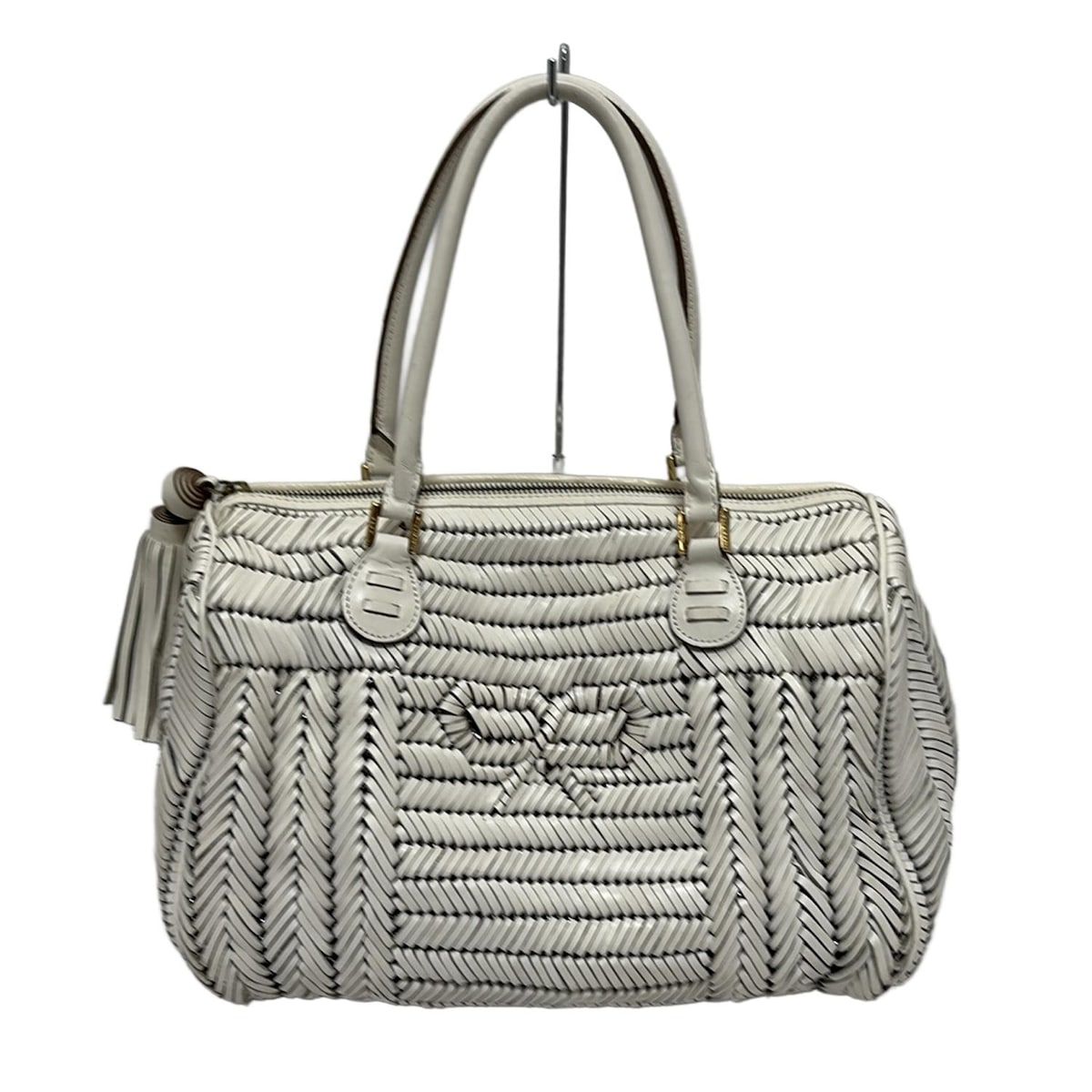 美品 Anya Hindmarch レザー編み込み ハンドバッグ　ホワイト Anya Hindmarch(アニヤハインドマーチ) ハンドバッグ シドニー