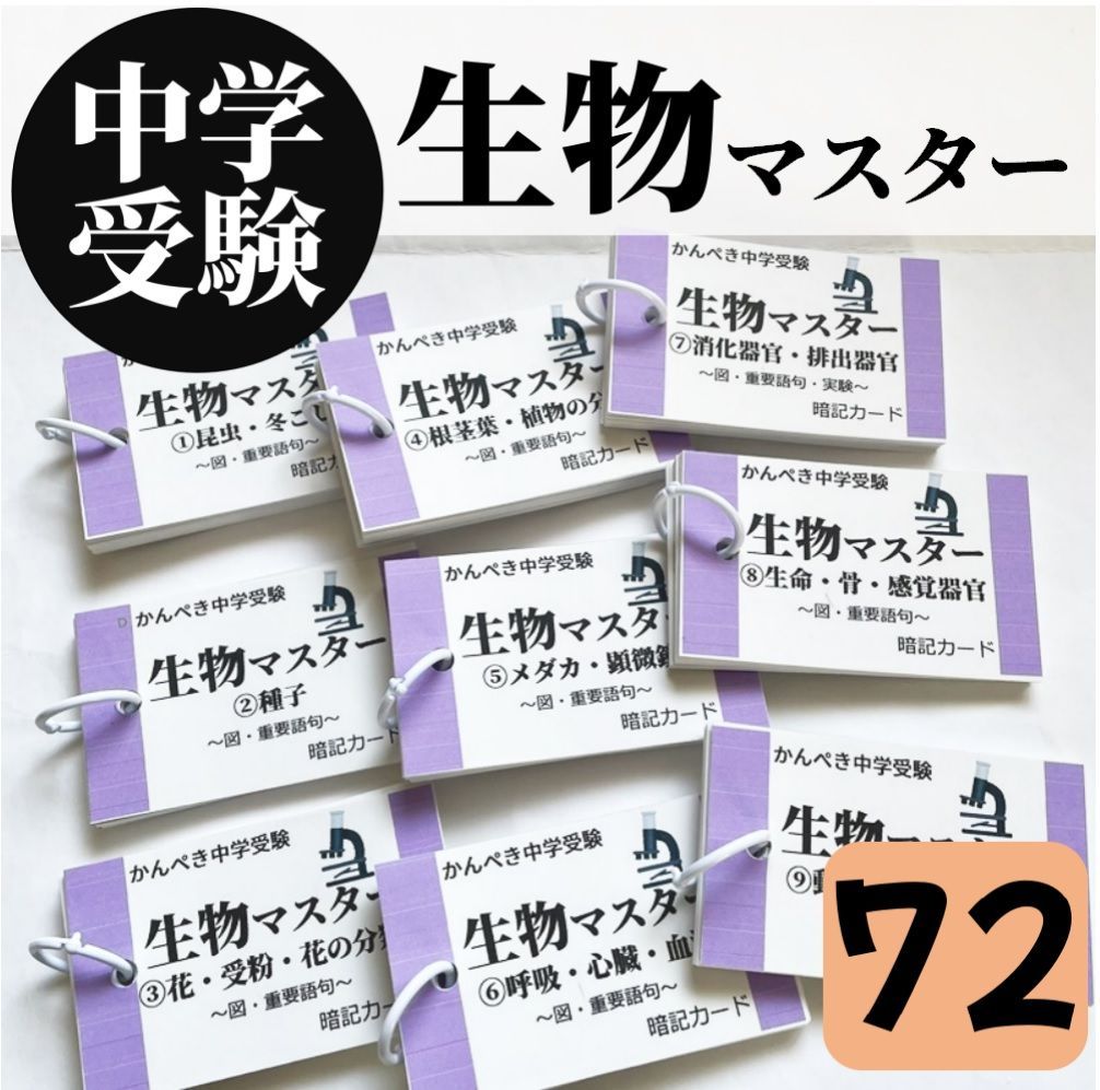 ○【072】中学受験理科 生物マスター①～⑨ 中学入試 小学４年生、小学５年生、小学６年生 理科の自主学習 - メルカリ