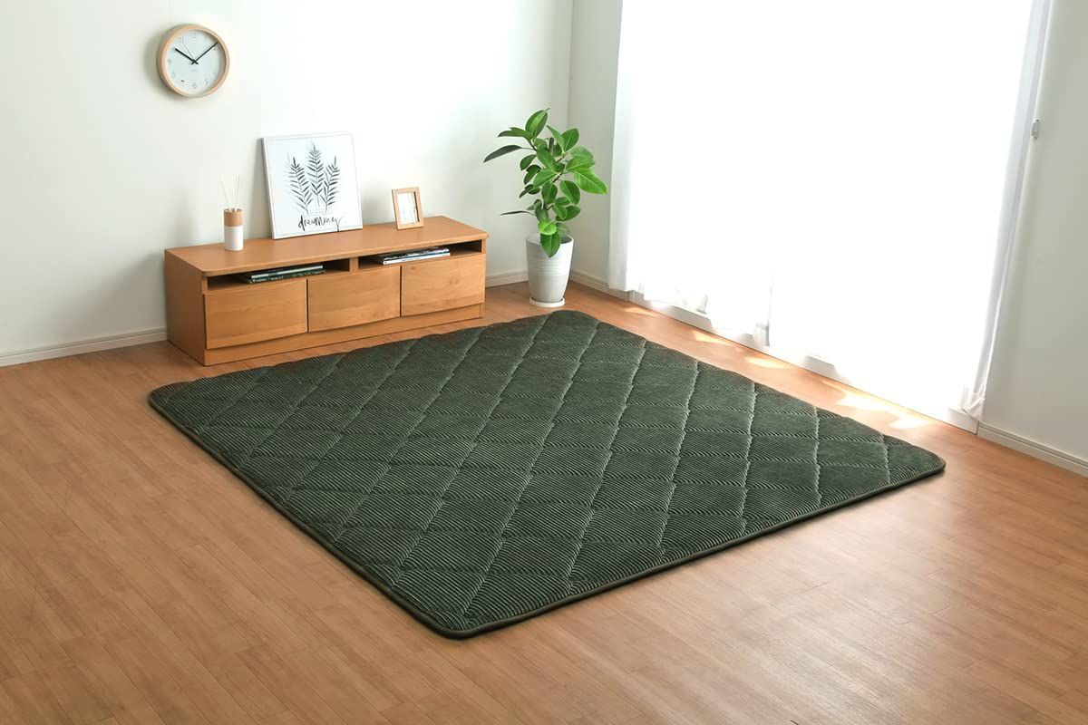 【在庫セール】コーデュロイ グランド マット グリーン 約90×185cm カーペット パーソナル 防音 ラグ ボリューム 厚い イケヒコ・コーポレーション 無地 #4958959
