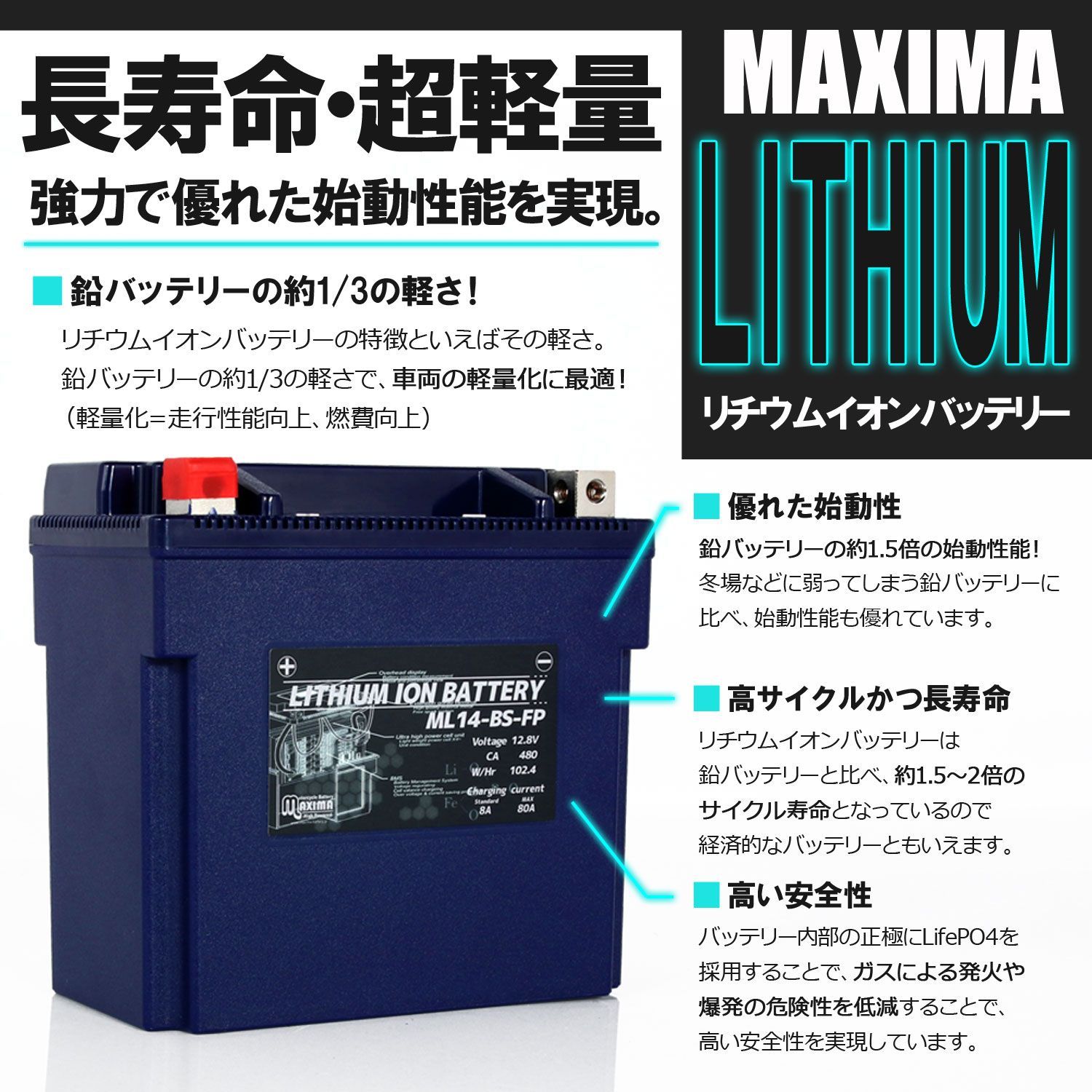 マキシマバッテリー 互換 YTZ12S バイク用 リチウムイオンバッテリー