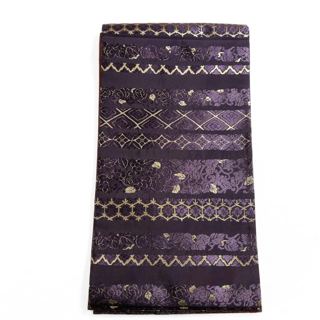 袋帯 横縞 紫 七宝 菱 唐草 花 亀甲 着物 054w d - メルカリ 