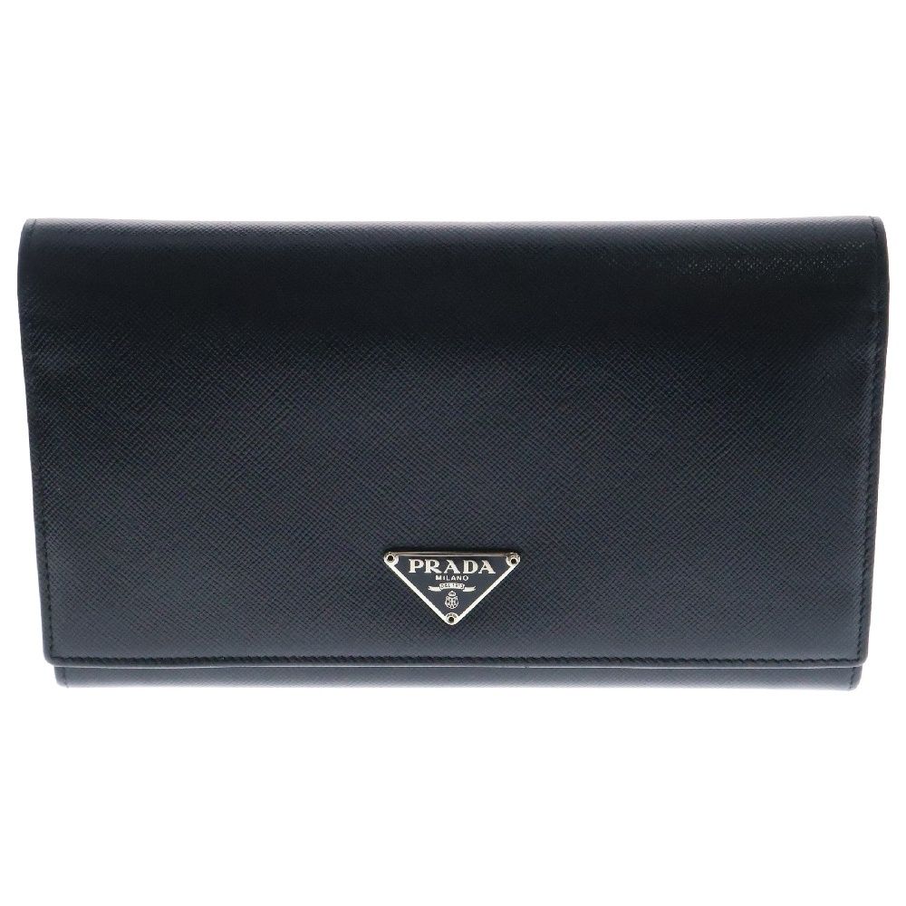 PRADA プラダ 三角ロゴプレート ロングウォレット 二つ折り財布 黒 レザー トライアングルロゴ M608A