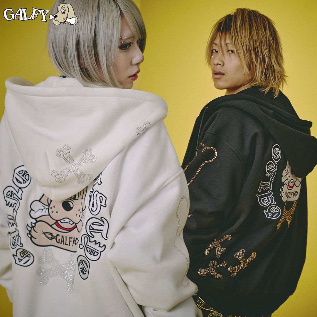 ガルフィー GALFY ピカピカ骨骨パーカー 153077 WHITE BLACK GREIGE