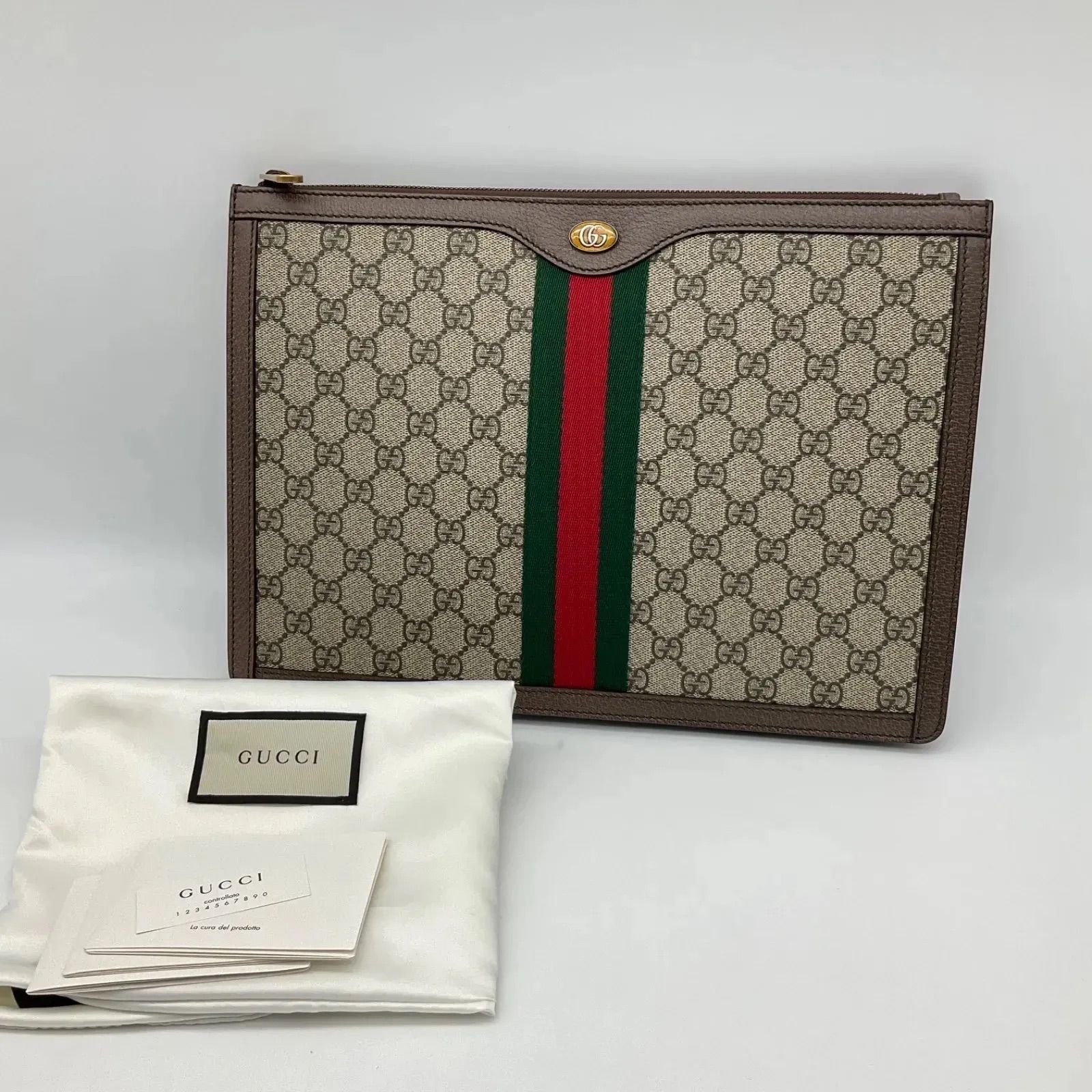 GUCCI グッチ GG シェリーライン クラッチバッグ ポーチ PVC ブラウン